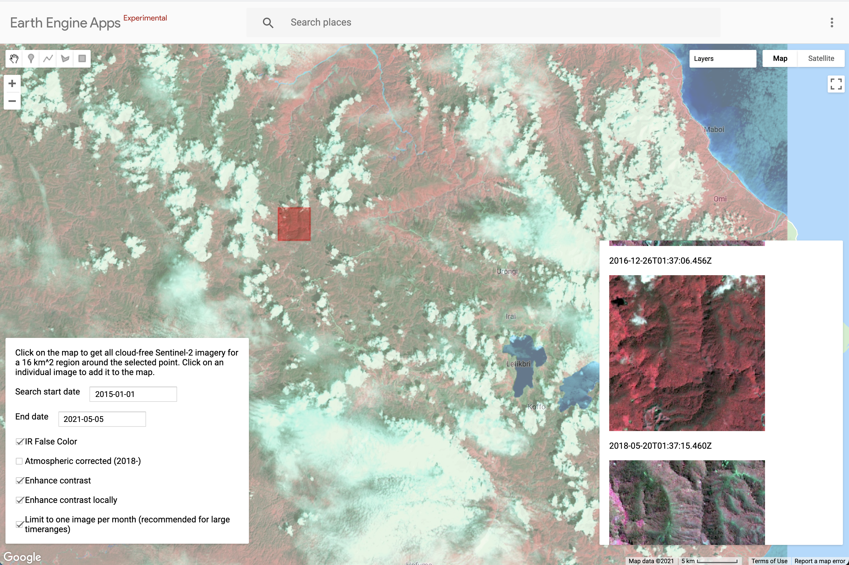 An example of finding an image without clouds