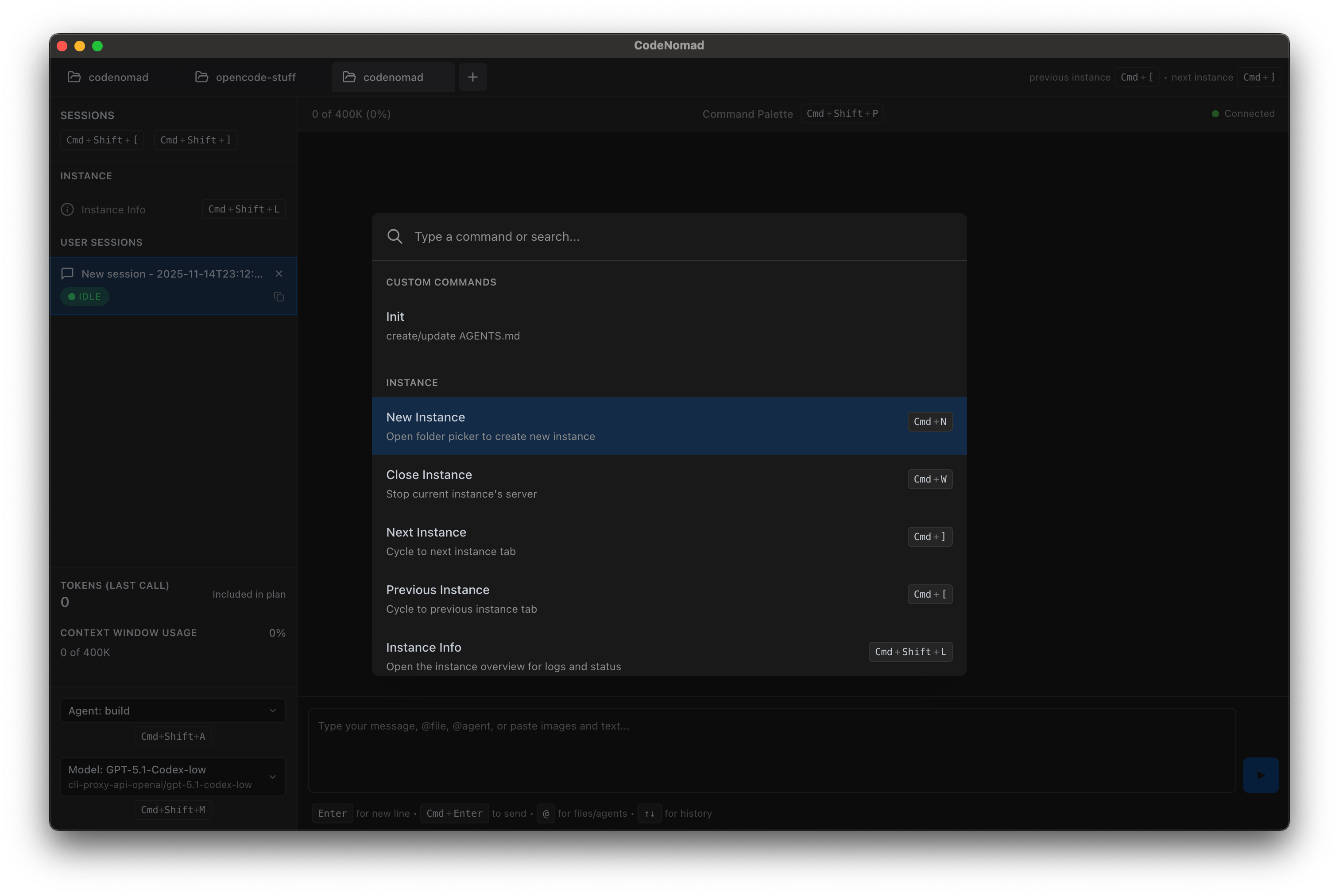 Command palette overlay